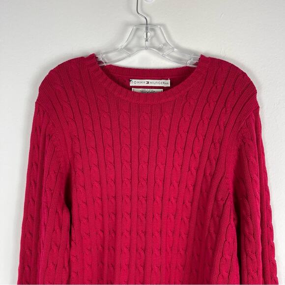 Tommy Hilfiger pink red cable knit chunky crew neck sweater XL - Picture 2 of 6